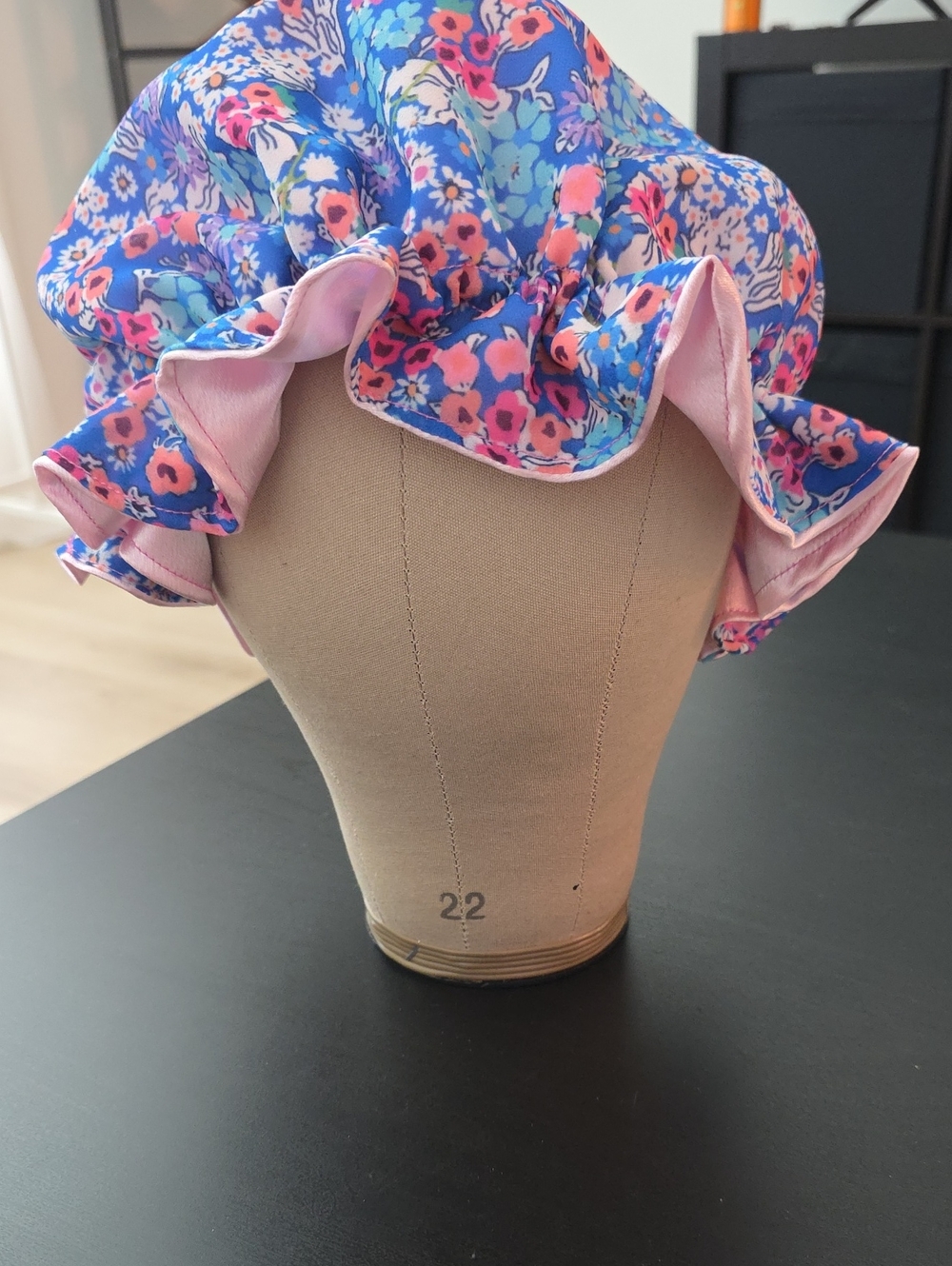 Handmade Hair Bonnet In Pink & Blue Floral Print